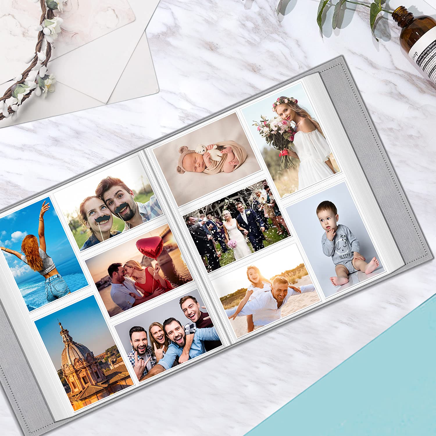 Fintie Photo Album 4x6 Photos - 600 Pockets Large Capacity Albums Book Cover for Family Wedding Anniversary Baby Vacation Pictures, Emerald Marble - Medaid International