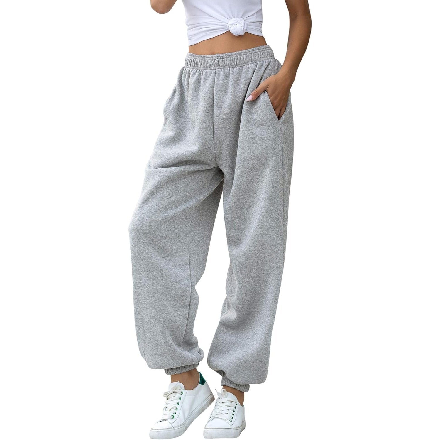 Women's Cinch Bottom Sweatpants Pockets High Waist Sporty Gym