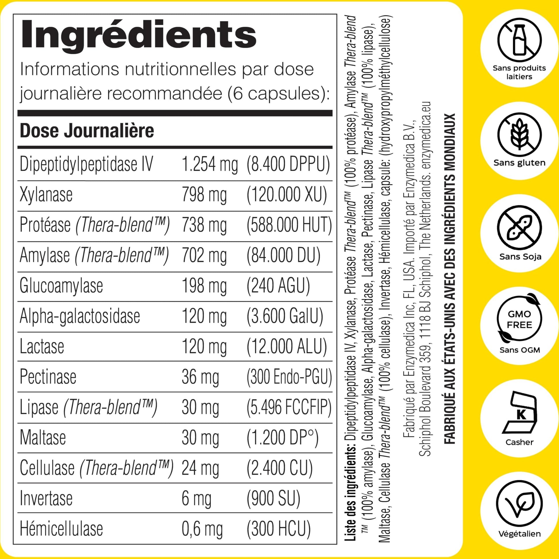 Enzymedica, Digest Spectrum, Indiqué Pour De Multiples Intolérances Alimentaires, Cible Le Gluten, Le Lactose, La Caséine Et Les Phénols, Sans Gluten, Sans Produits Laitiers, Végétarien, 90 Capsules - Medaid International