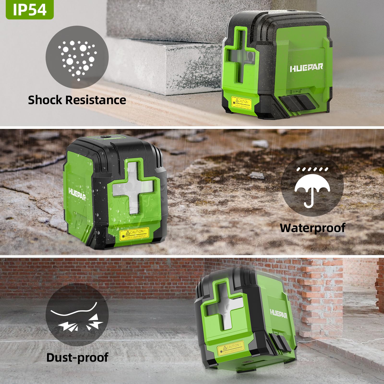 Laser Level with Tripod, HUEPAR 98Ft Self Leveling Laser Level Green Line Laser Cross Line Laser Leveler Tool for Picture Hanging, Tile, Home Renovation, Indoor Project, Battery&Carrying Bag Included - Medaid International