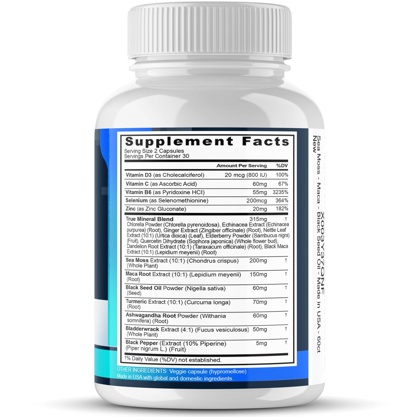 Sea Moss Maca Black Seed Oil Ashwagandha Bladderwrack Turmeric - Manuka Honey, Elderberry, Vitamin C & D3, Dandelion & Black Pepper - Non-GMO - Vegan - Made in USA - 60ct - Medaid International