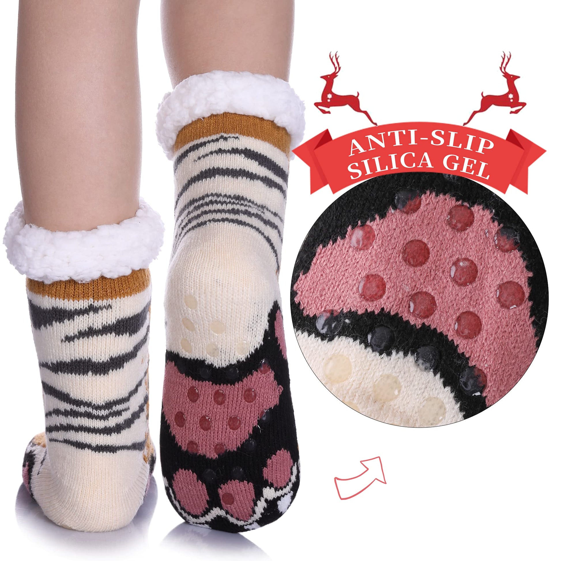 SDBING Kids Fuzzy Slipper Socks Boys Girls Soft Cozy Fluffy Grips Socks Winter Warm Non Slip Christmas Socks (8-12 Years, Tiger Paw) - Medaid International