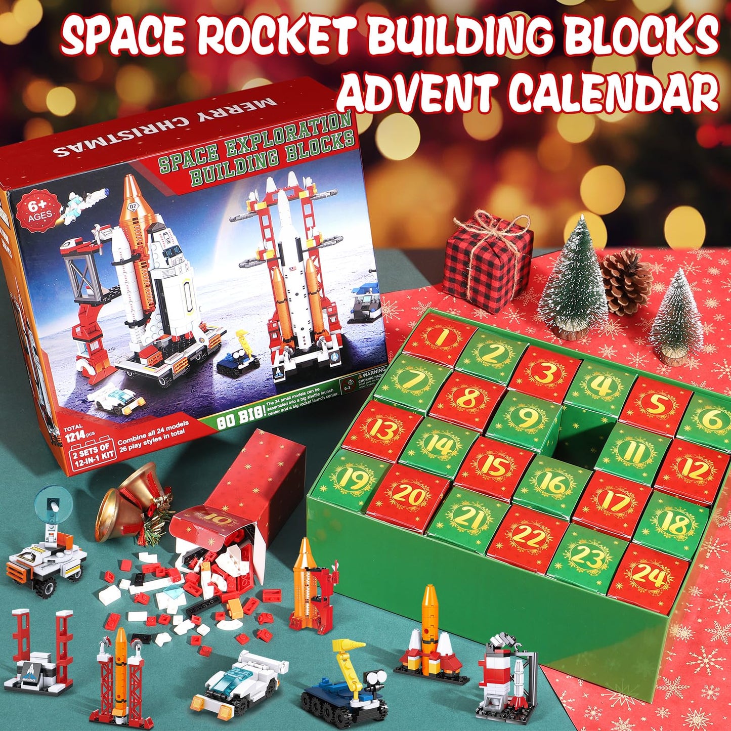 Kids Advent Calendar 2025 for Boys, 24 Days Christmas STEM Space Building Blocks Countdown Calendar Gifts Box with 12-in-1 Rocket Spaceship Shuttle Launcher Bricks Toy Set for Kids Teens Girls Age 6+ - Medaid International