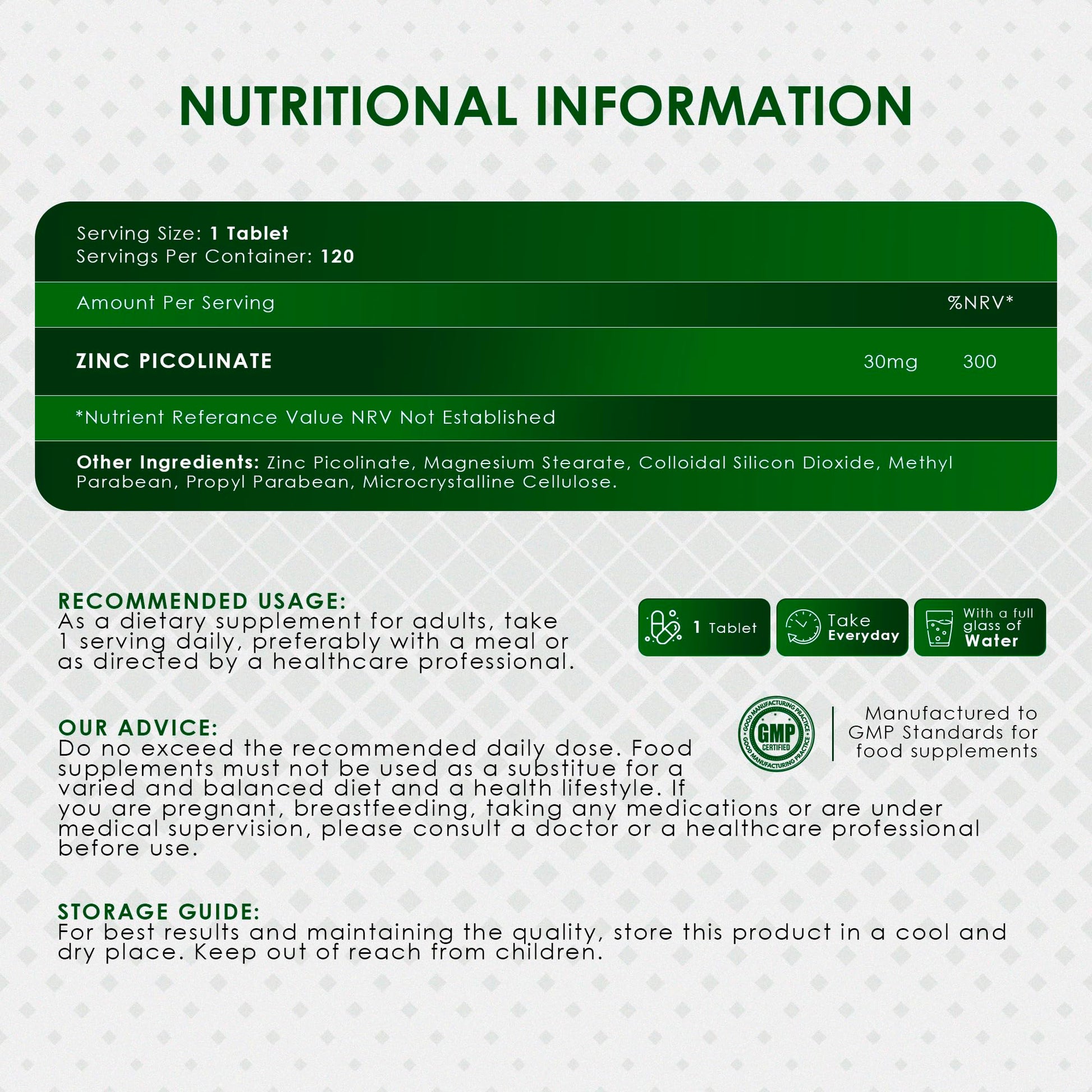 Ambrosial Zinc Picolinate 30mg Tablets Pack of 1-120 Tablets - Medaid International