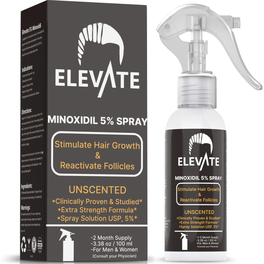 Elevate Hair Regrowth Treatment 5% Minoxidil Spray - Extra Strength Formula Professional Treatment for Hair Loss and Thinning for Regrowth - Stimulate Follicles for Men and Women 1 Month Supply - Medaid International