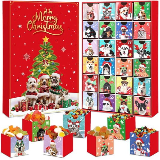 Dogs & Cats Advent Calendar 2025, Empty Advent Calendar to Fill Yourself, Advent Calendar Box Drawers Christmas Gifts for Pet Dog Lover Personalize with Treats Winter Holiday Xmas Countdown Gift - Medaid International