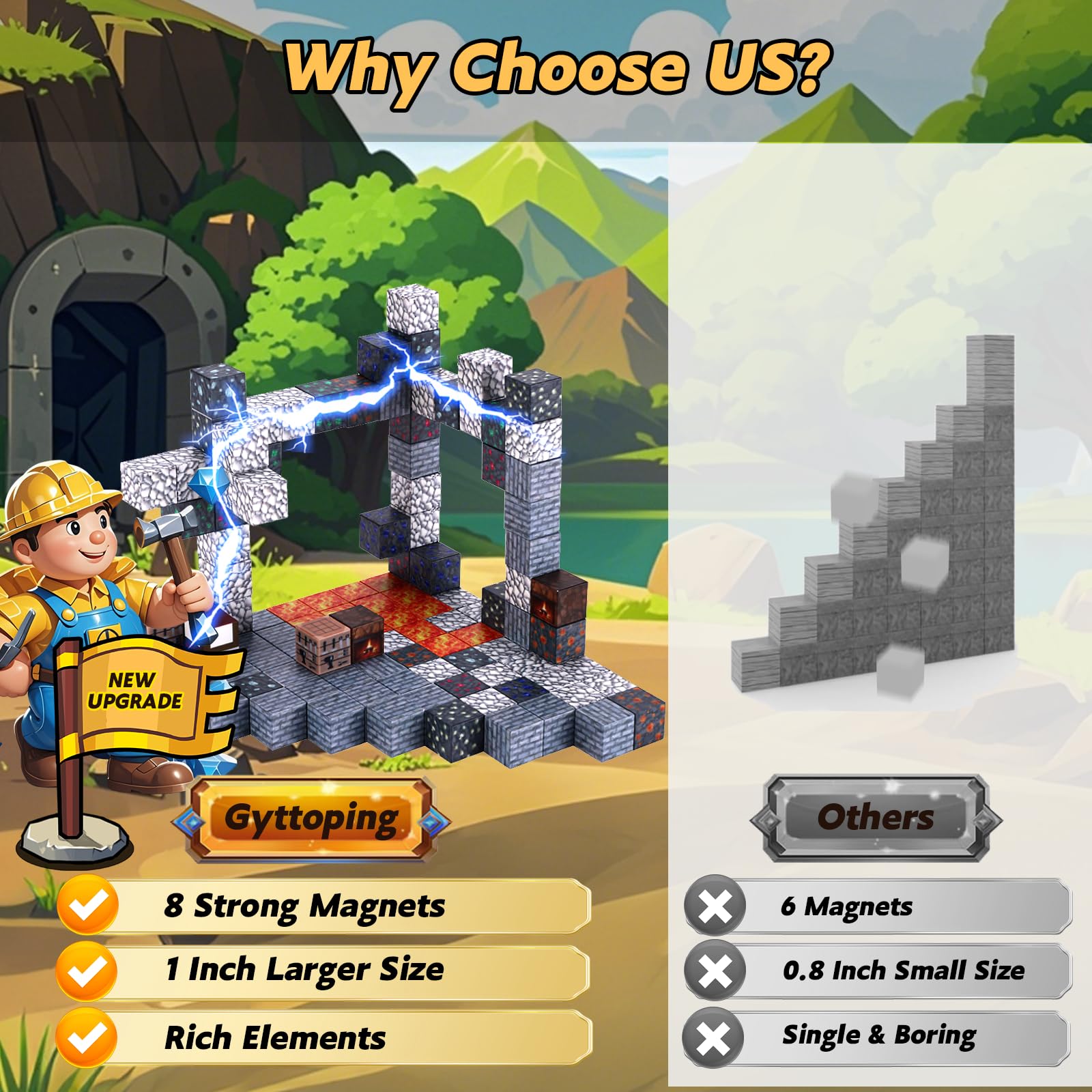 gyttoping Magnetic Blocks, 128PCS Build Cave Magnet World Set, Magnetic Toys for Boys & Girls Age 3-5, 4-8, 8-12, STEM Sensory Building Gifts Toys for Kids for 3+ - Medaid International