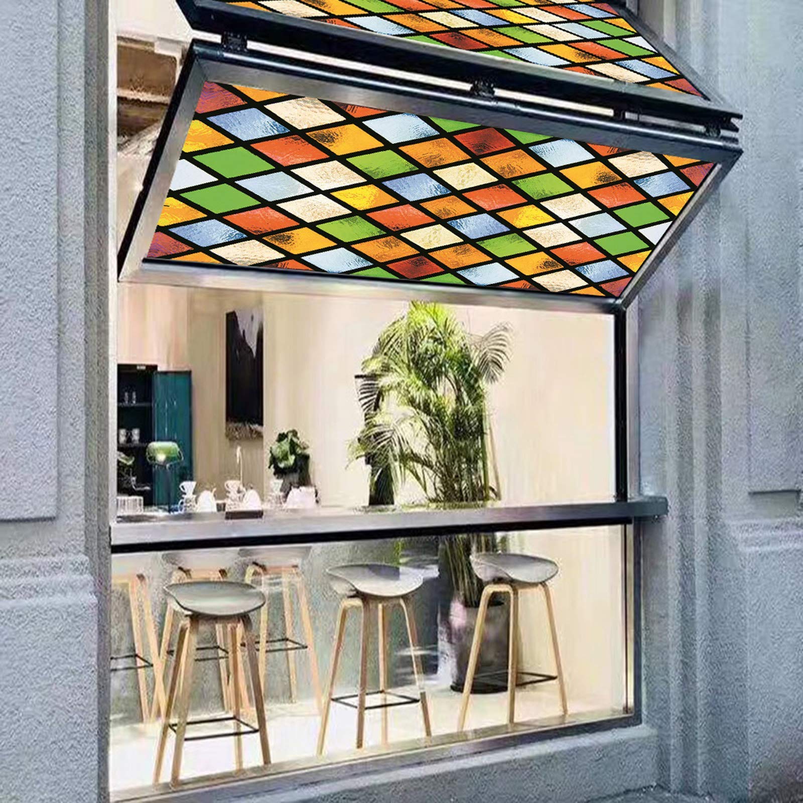 lsrrret Stained Glass Window Film,Decorative Privacy Film Static Cling Glass Sticker Colourful Rhombus Diamond Pattern for Glass Door Home House Ofiice (23.6in X70.9in) - Medaid International
