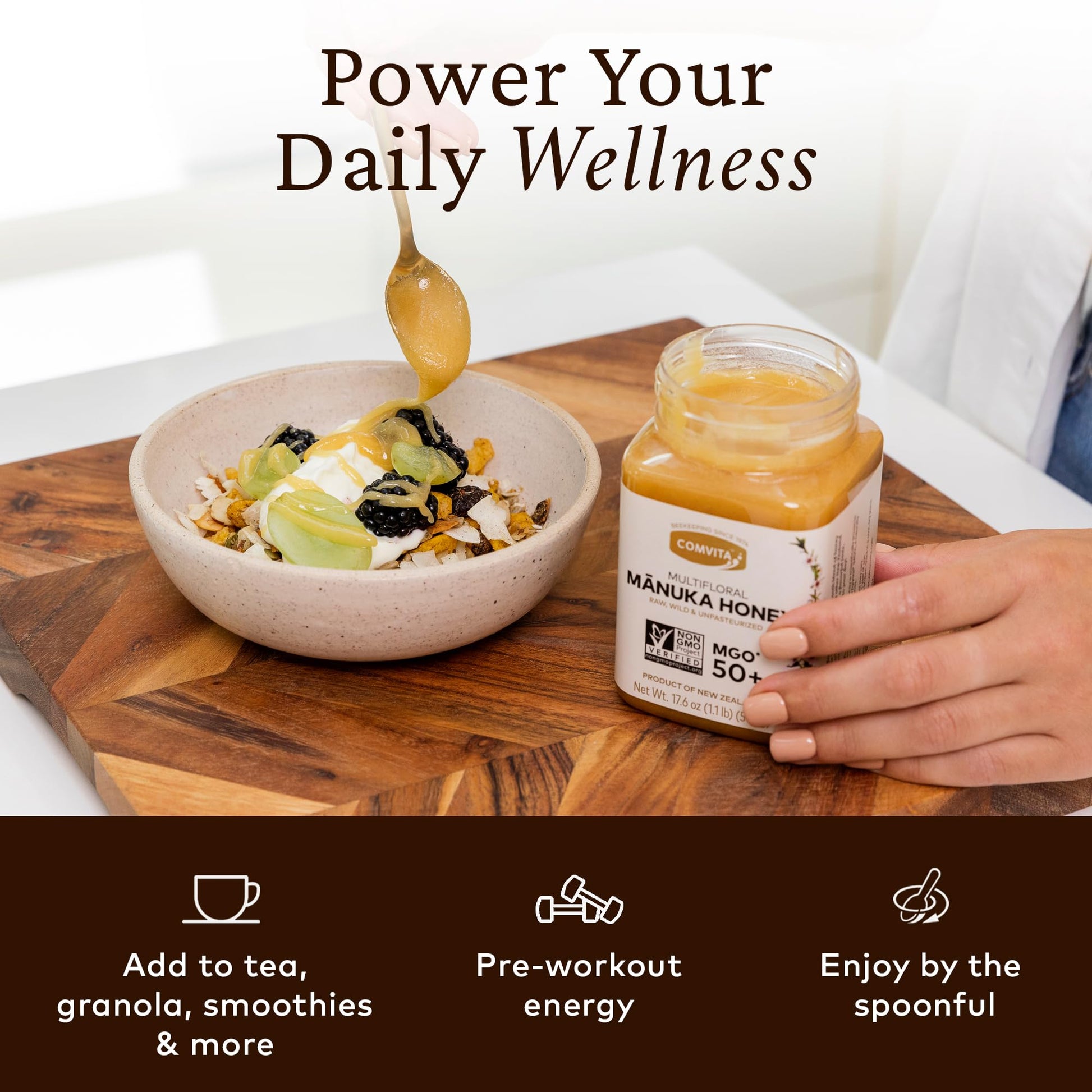 Comvita Manuka Honey MGO 50+ Multifloral - Raw Manuka Honey New Zealand, Pure & Unpasteurized for Tea & Wellness, Superfood Sugar Alternative, Wild, Non-GMO - 500g (17.6 oz) - Medaid International