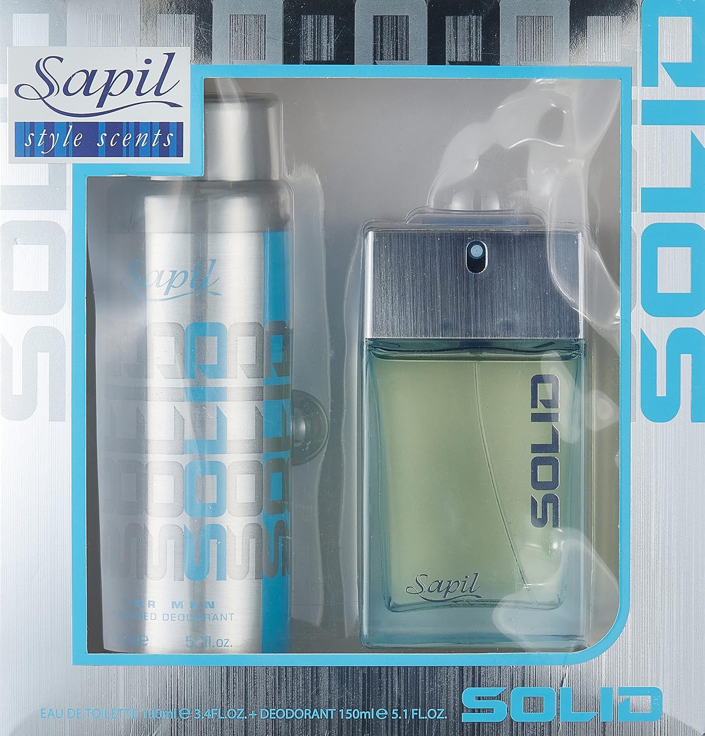 Sapil Solid - Eau De Toilette and Deodorant Spray For Men - Evokes Power and Sensuality - Opens with Fresh and Citrus Notes - Beautiful Giftset Box - Perfect for Gift Giving Occasion- 2 Pc - Medaid International