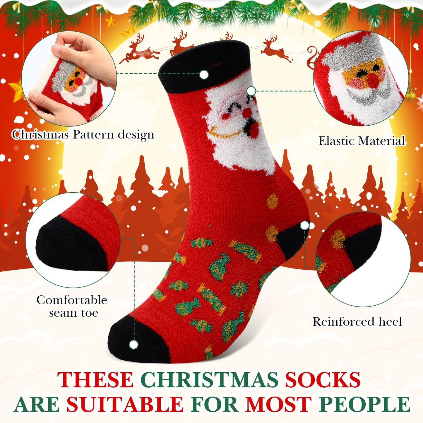 Cutecrop 20 Pairs Christmas Fuzzy Socks Bulk for Women Xmas Fluffy Winter Socks Warm Slipper for Gifts Family Adults - Medaid International