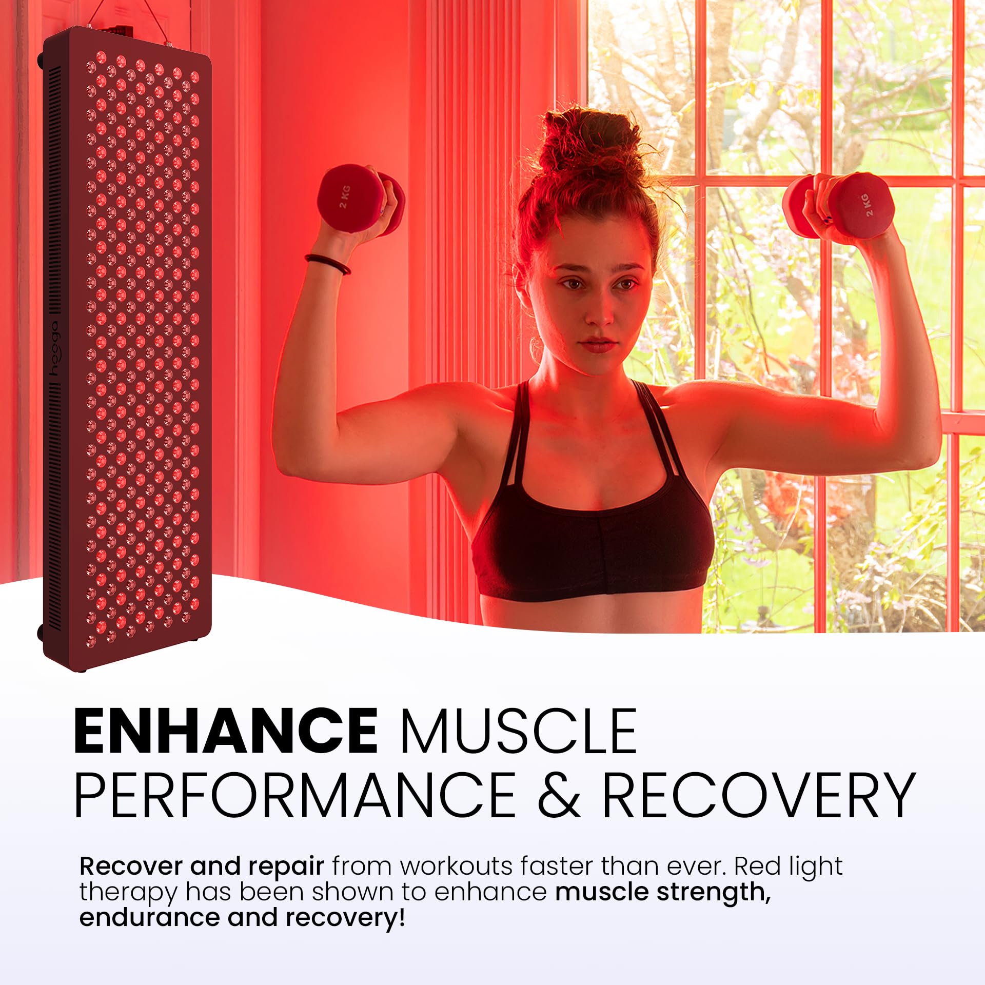 Hooga Red Light Therapyfor Face & Body, 60 LEDs, 660nm Red 850nm Near Infrared with Timer for Pain Relief, Skin Health, Anti-Aging, Sleep, Energy & Recovery, Includes Hanging Kit & Handle - HG300 - Medaid International