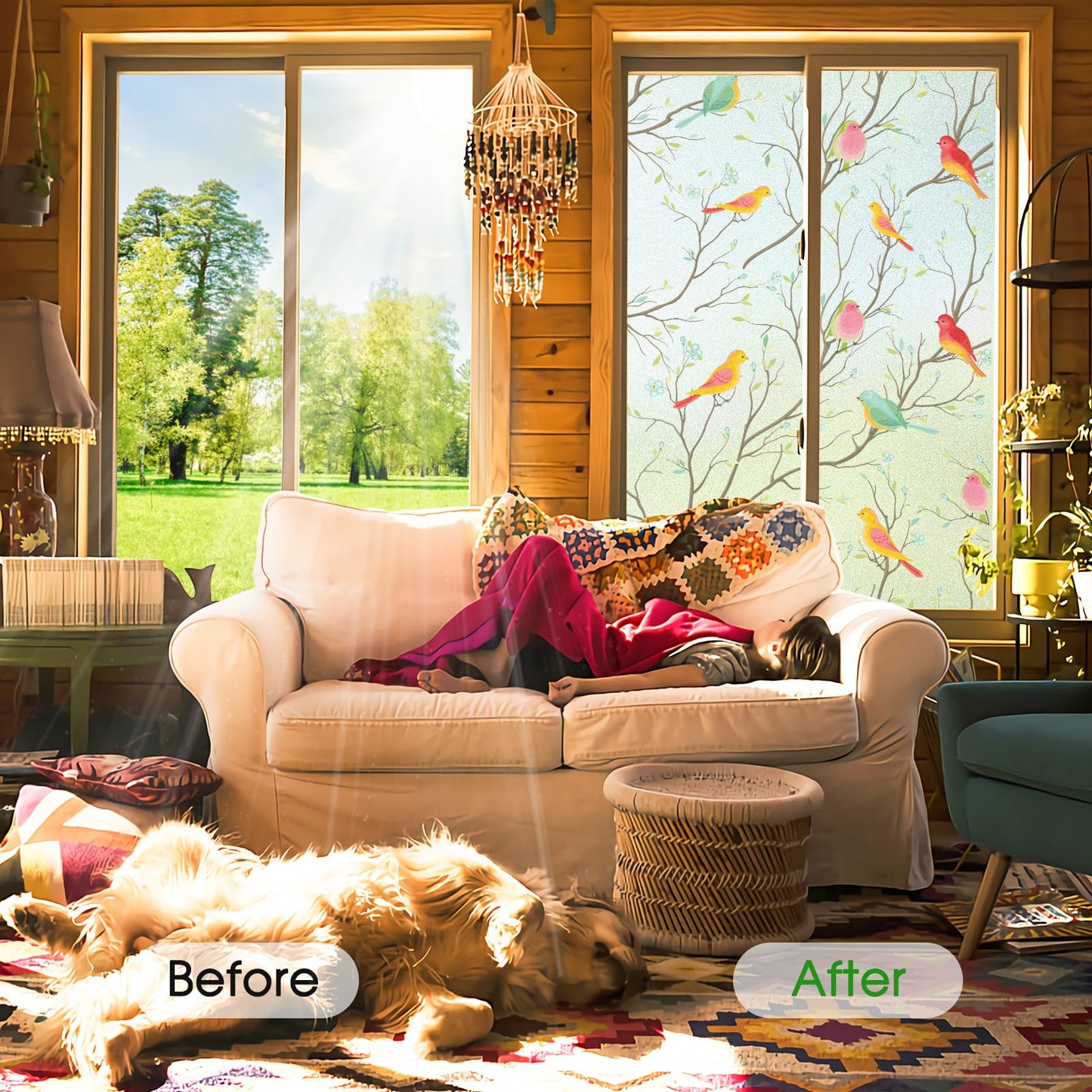 Coavas Stained Glass Window Film, Decorative Frosted Glass Window Privacy Film, Static Cling Non-Adhesive Windows Sticker for Front Door Bathroom Heat Control Anti UV,35.4 x 78.7 Inch - Medaid International