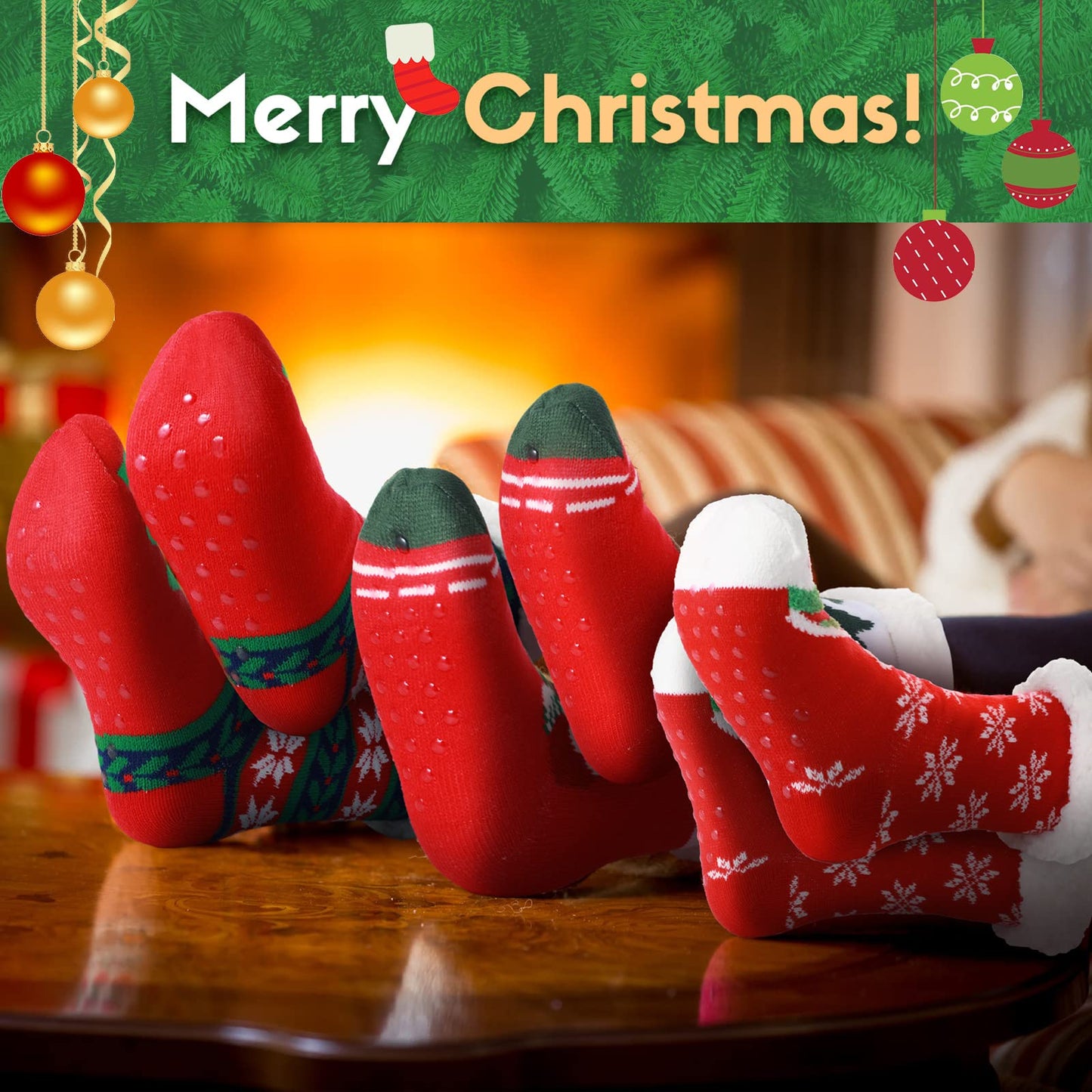 Sintege 3 Pairs Women Christmas Slipper Socks Winter Soft Warm Fuzzy Plush Cozy Fleece Lined Non Slip Christmas Socks Gifts(Fresh Style) - Medaid International