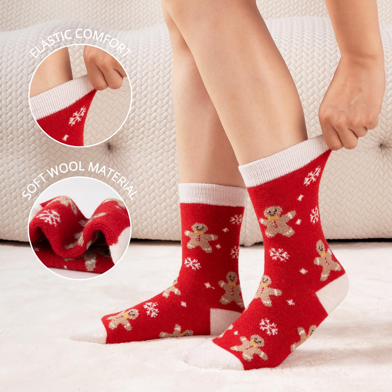 eallco Christmas Socks for Women Funny Cute Wool Socks Crew Novelty Xmas Christmas Gift 6 Pairs - Medaid International