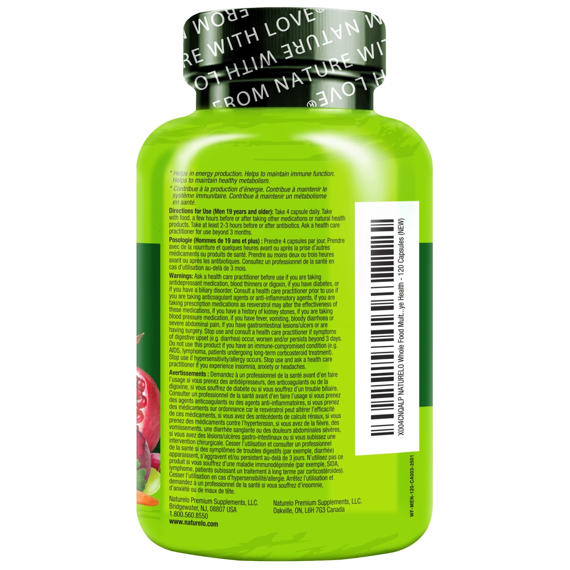 NATURELO Mens Multivitamins - Whole Food Multivitamin for Men with Vitamins, Minerals - 120 Vegetarian Capsules for Energy, Brain, Heart, Eye Health* - Medaid International