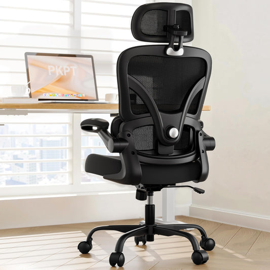 PKPT Ergonomic Desk Chair with Adjustable Lumbar Support & Headrest, 330 LBS High Back Mesh Office Chair with Adjustable Armrest for Long Hours, Executive Large Computer Chair, Black - Medaid International
