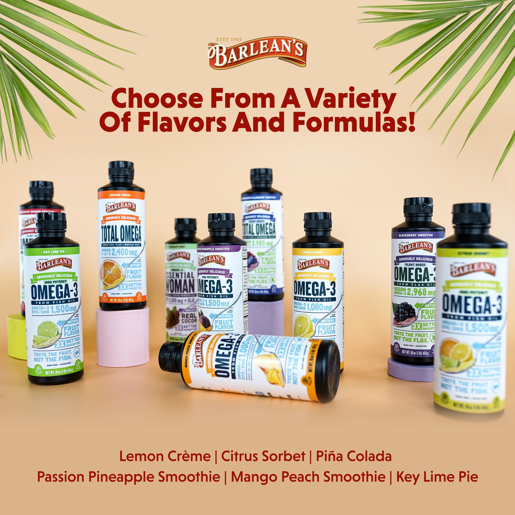 Barlean's Omega 3 Fish Oil Liquid Supplement with Vitamin D for Men and Women, Mango Peach, 1080mg EPA and DHA Fatty Acid, 16 oz - Medaid International