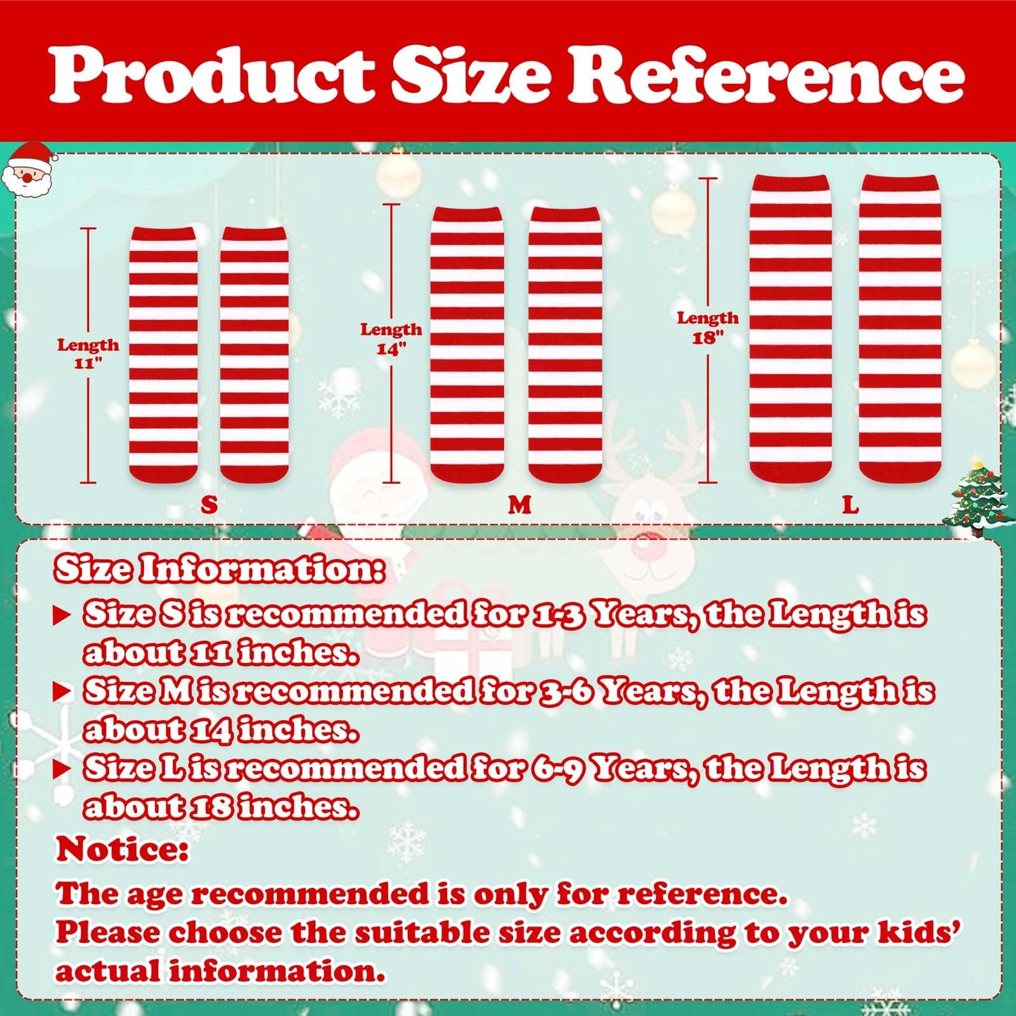 Sarfel Toddler Christmas Socks Kids Christmas Socks Toddler Halloween Sock Red and White Striped Sock Girls Christmas Stockings - Medaid International
