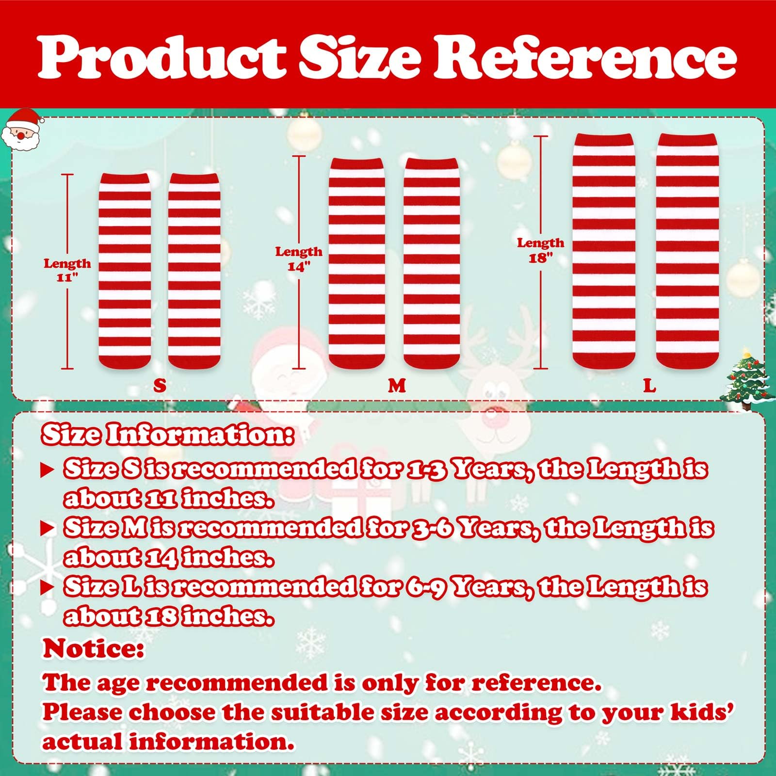 Sarfel Toddler Christmas Socks Kids Christmas Socks Toddler Halloween Sock Red and White Striped Sock Girls Christmas Stockings - Medaid International