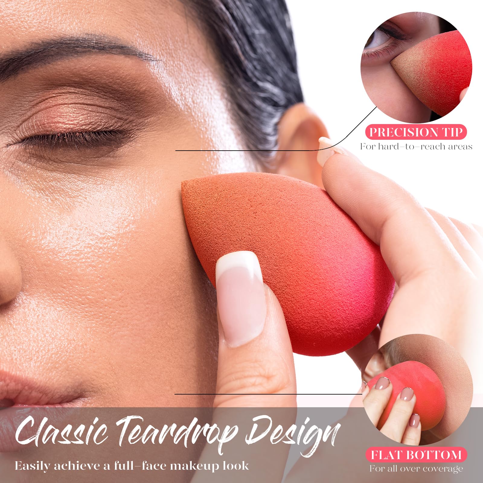 BEAKEY Makeup Sponge Set 5 Pack Micro Porous Low Absorption Soft Latex Free Foundation Beauty Sponges & Blenders for Powder Cream, Stocking Stuffers for Women - Medaid International