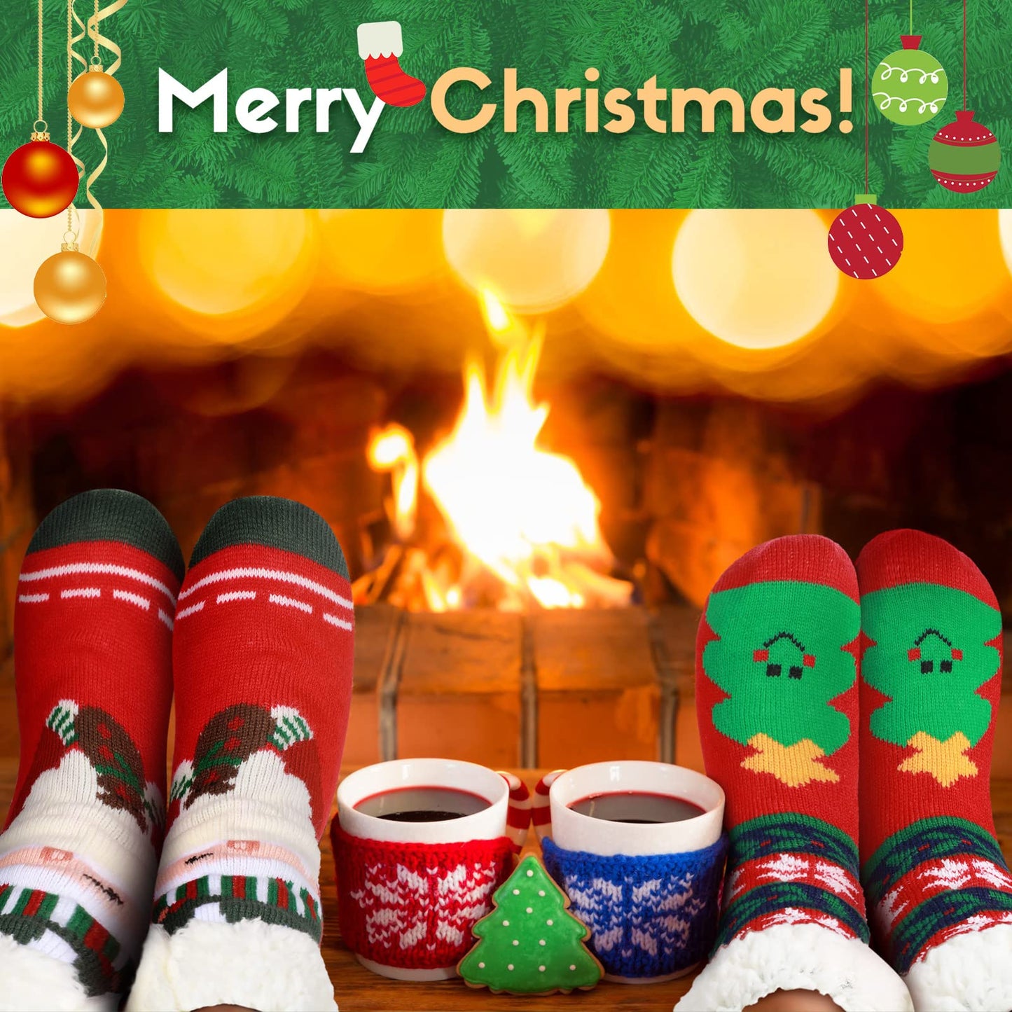 Sintege 3 Pairs Women Christmas Slipper Socks Winter Soft Warm Fuzzy Plush Cozy Fleece Lined Non Slip Christmas Socks Gifts(Fresh Style) - Medaid International