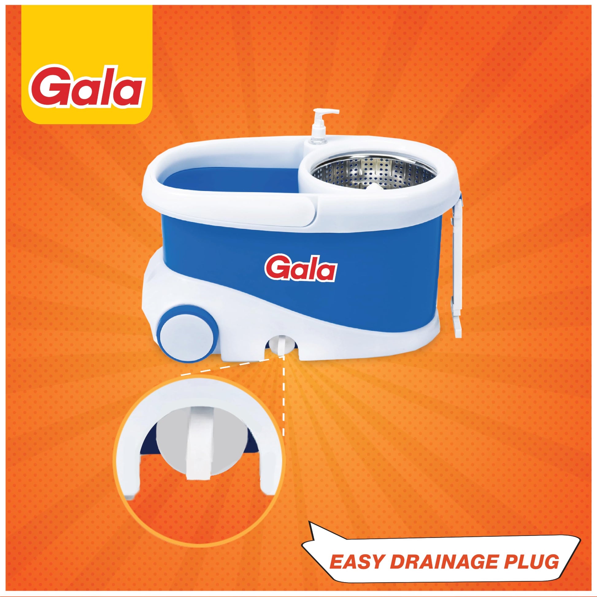 Gala Jet Spin Mop, Steel Winger & Big Wheels, 2 Microfiber Refills, Floor Cleaning Mop Stick with Bucket, pocha for Floor Cleaning, Mopping Set (White and Blue) - Medaid International