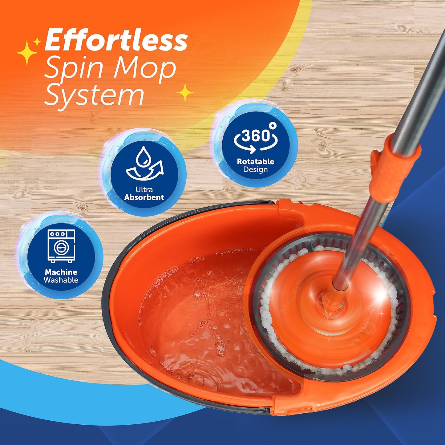 Macromax Faster Spin Mop and Bucket Set – 360° Rotating Microfiber Mop with Smart Drying System – Multi-Surface Floor Cleaning Tool - Medaid International