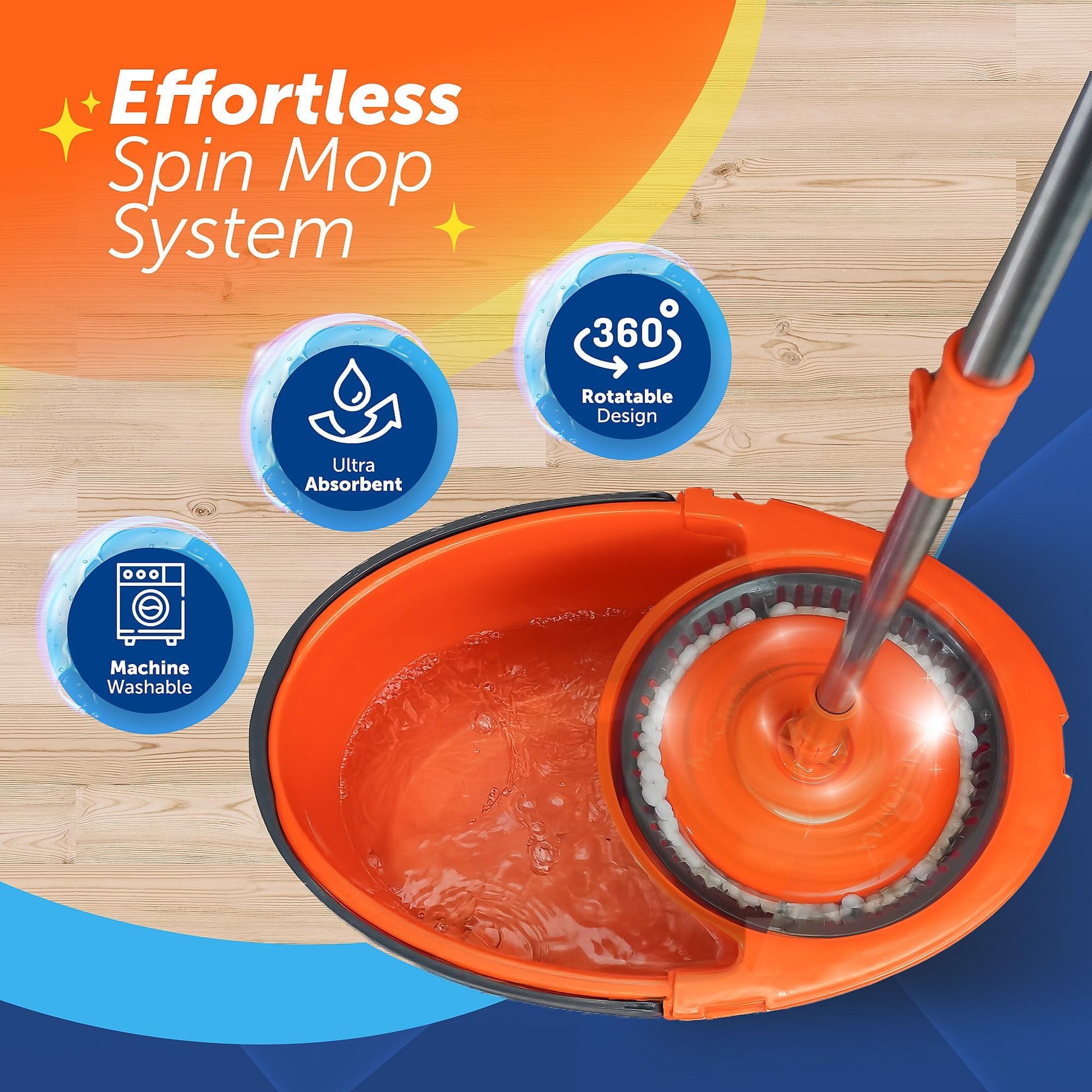 Macromax Faster Spin Mop and Bucket Set – 360° Rotating Microfiber Mop with Smart Drying System – Multi-Surface Floor Cleaning Tool - Medaid International