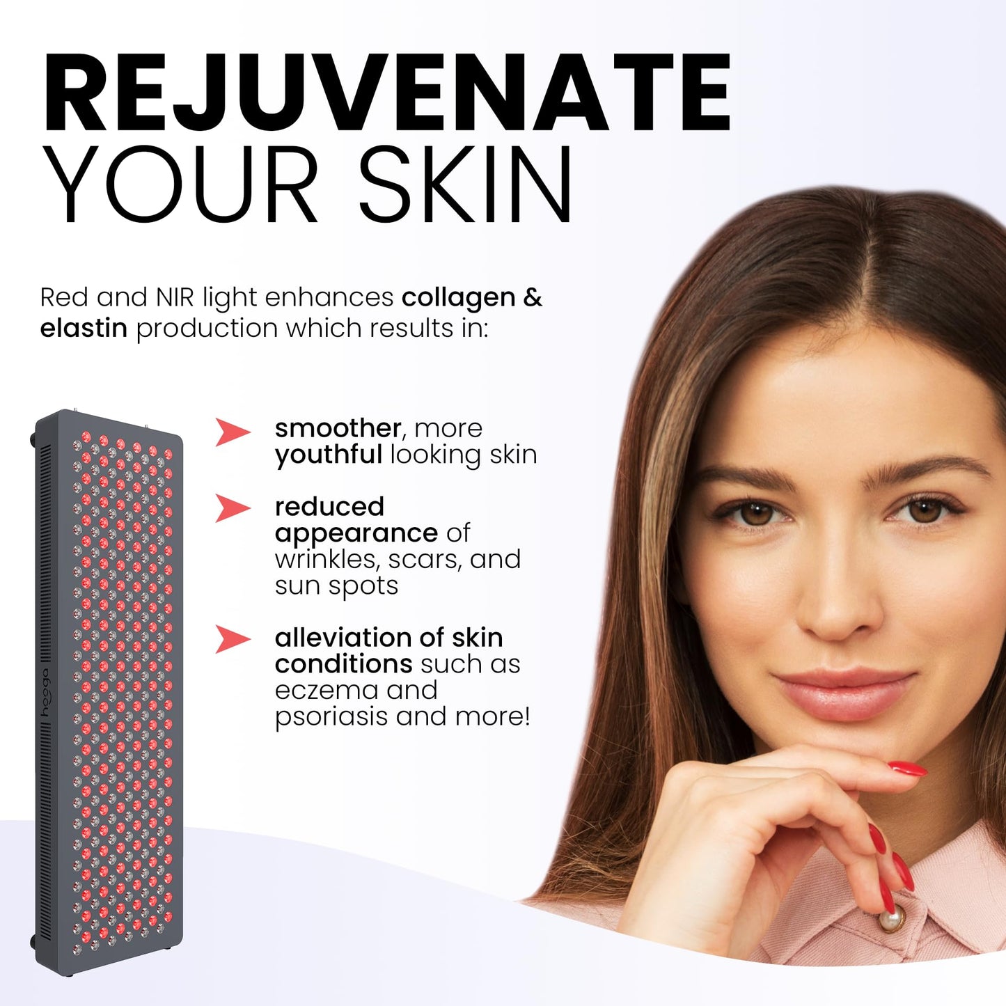 Hooga Red Light Therapyfor Face & Body, 60 LEDs, 660nm Red 850nm Near Infrared with Timer for Pain Relief, Skin Health, Anti-Aging, Sleep, Energy & Recovery, Includes Hanging Kit & Handle - HG300 - Medaid International