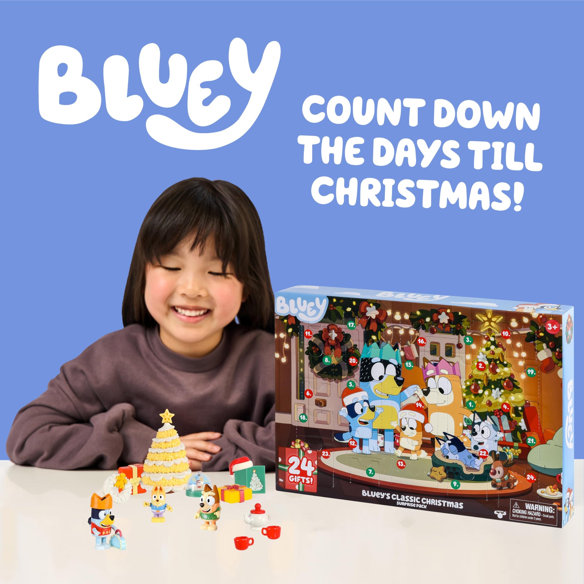 Bluey Advent Calendar Pack Toys for Girls and Boys, 24 Days of Surprises, Kids 2025 Advent Calendar w/Accessories, Stickers & Mini Christmas Tree - Medaid International