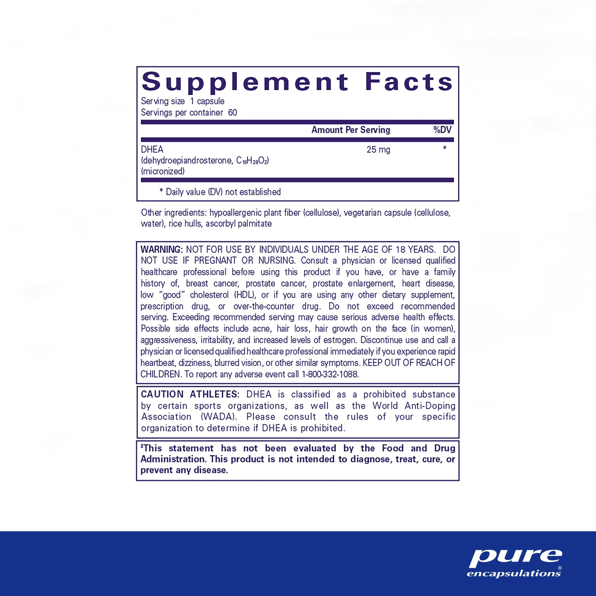 Pure Encapsulations DHEA 25 mg - Supplement for Immune Support, Hormone Balance, Metabolism Support, and Energy Levels* - with Micronized DHEA - 60 Capsules - Medaid International