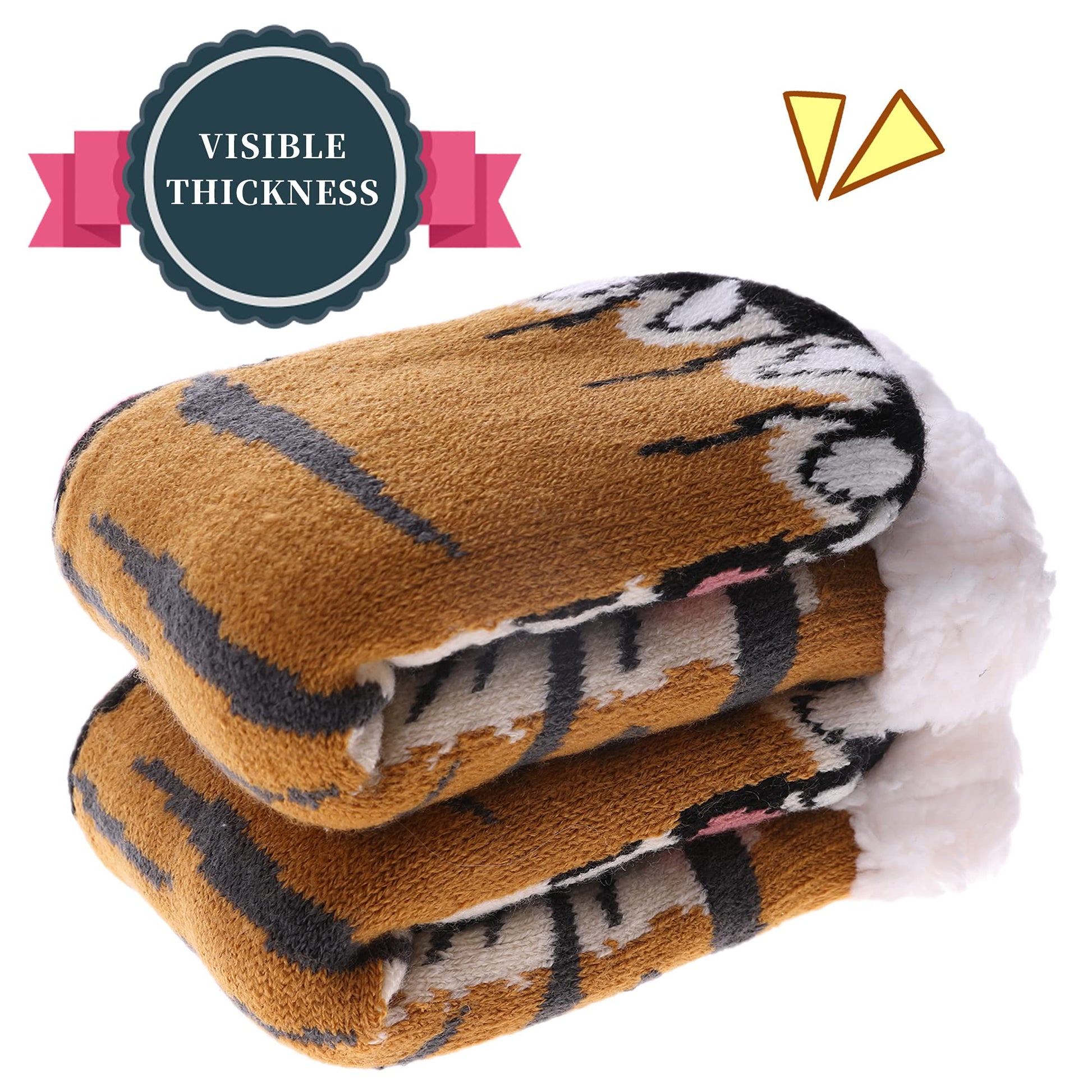 SDBING Kids Fuzzy Slipper Socks Boys Girls Soft Cozy Fluffy Grips Socks Winter Warm Non Slip Christmas Socks (8-12 Years, Tiger Paw) - Medaid International
