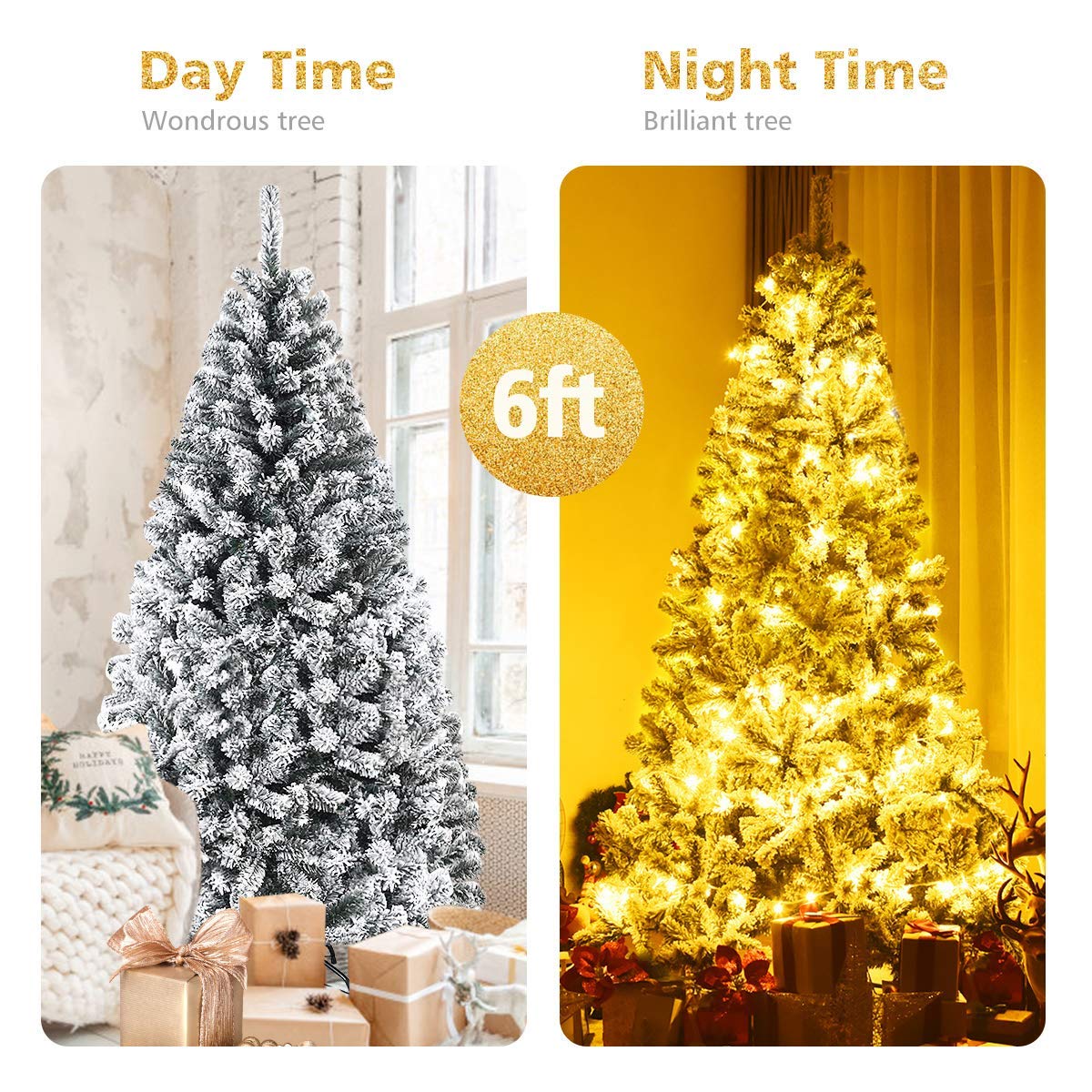 Artificial Christmas, Premium PVC Xmas Full, Flocked Snow Pine Tree with Solid Metal Stand, Ideal for Indoor and Outdoor (6FT), White, Christmas Tree - Medaid International