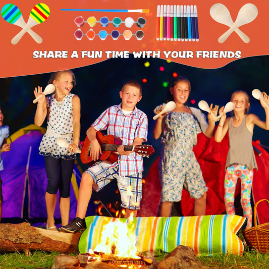 28 عبوة من 28 قطعة من ماراكاس الخشبية الصغيرة مع 32 قطعة من ادوات الطلاء المطلية ماراكاس غير مكتملة لمستلزمات الحفلات المكسيكية فيستا سينكو دي مايو - Medaid International