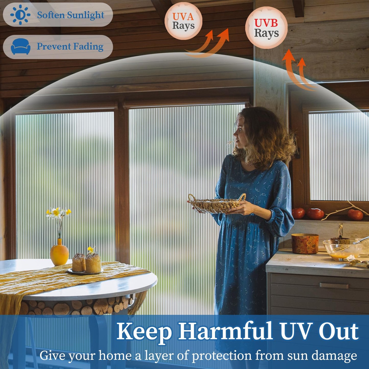 FEOMOS Reeded Glass Film, Window Privacy Film, 3D Glass Decals Film, Decorative Film for Window Door Cabinet Non Adhesive Anti UV 17.7 x 78.7 inches - Medaid International