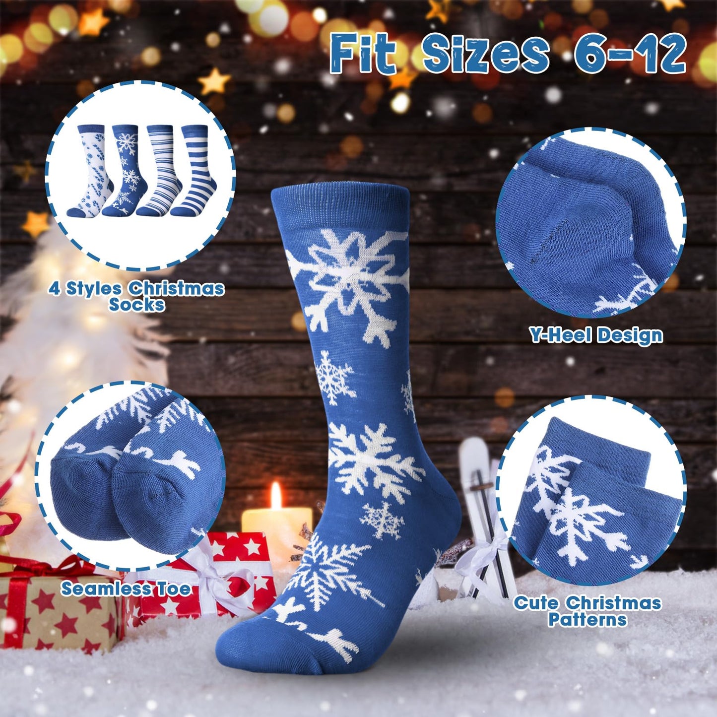 Baderke 4 Set Christmas Gifts Christmas Mugs Enamel Mug 4 Pcs Xmas Makeup Bags Bulk Santa Goodie Bags and 4 Pcs Santa Socks Xmas Socks for Family Women Friend(Blue) - Medaid International