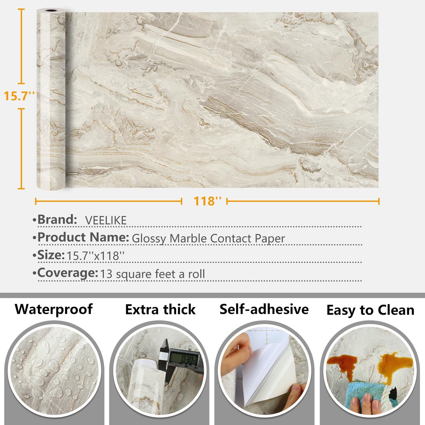 VEELIKE 15.7''x118'' Beige Gold Liquid Marble Contact Paper for Countertops Peel and Stick Waterproof Granite Countertop Paper Self Adhesive Marble Wallpaper Vinyl Roll for Kitchen Bathroom Table Wall - Medaid International