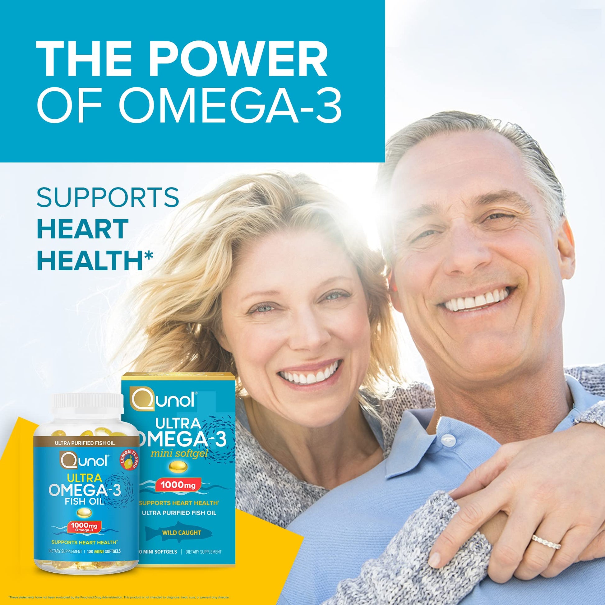 Qunol Fish Oil Omega 3 Mini Softgels, 1000mg Omega 3 EPA + DHA, Ultra Pure Supplements, Heart Health Support, Lemon Flavor, Easy to Swallow Minis, 3 Month Supply, 180 Count - Medaid International