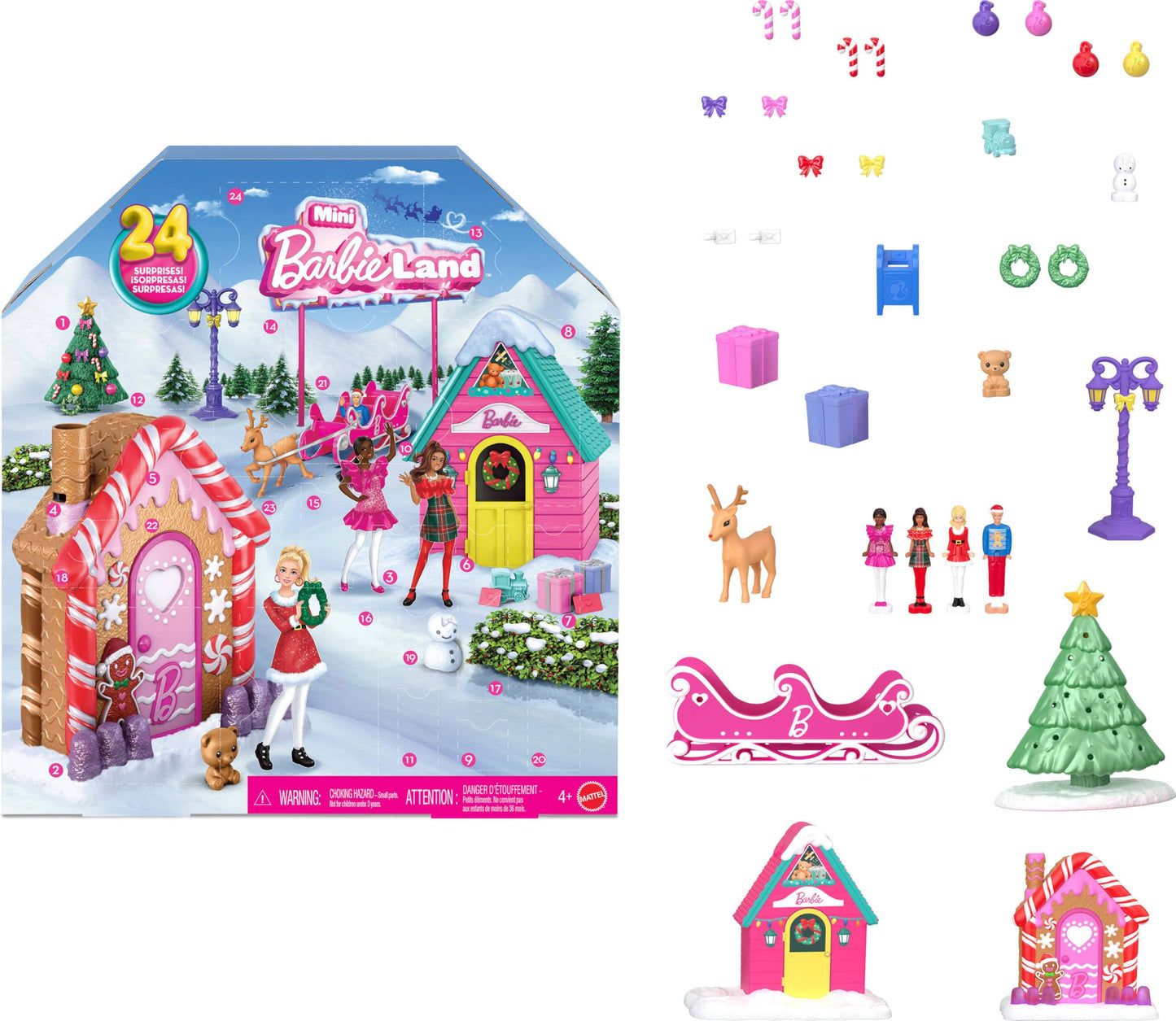 Barbie Mini Land Collectible Advent Calendar with 1.5-Inch Dolls & 24 Days of Surprises, Winter Village Play Areas for Storytelling Fun - Medaid International