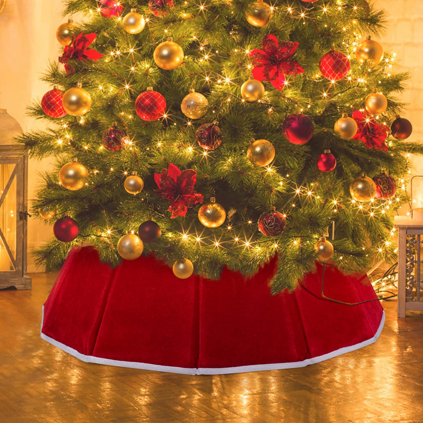 Christmas Tree Collar Red Velvet Folable Christmas Tree Ring Tree Skirt for Artificial Trees Base Stand Cover Christmas Tree Decoration - Medaid International