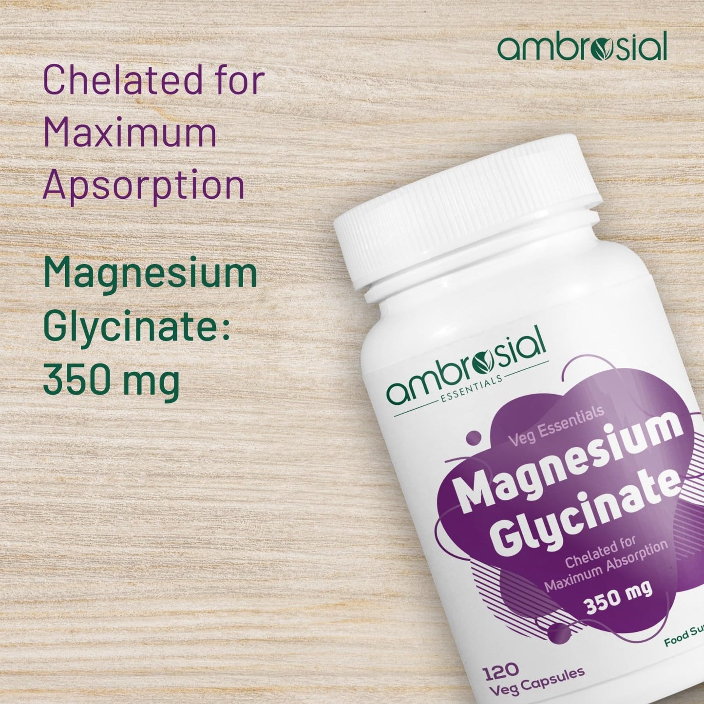 Ambrosial Magnesium Glycinate 350mg Pack of 1-120 Capsules - Medaid International