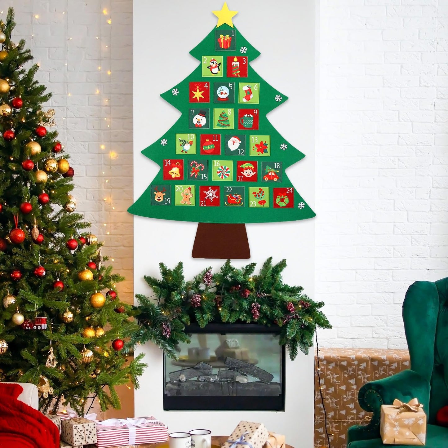 Christmas Tree Advent Calendar 2025, 24 Days Countdown Calendar with 24 Festive Pockets Advent Christmas Countdown Calendar Xmas Hanging Advent Calendar Wall Door Hanging Decor Gift for Kids Adults - Medaid International