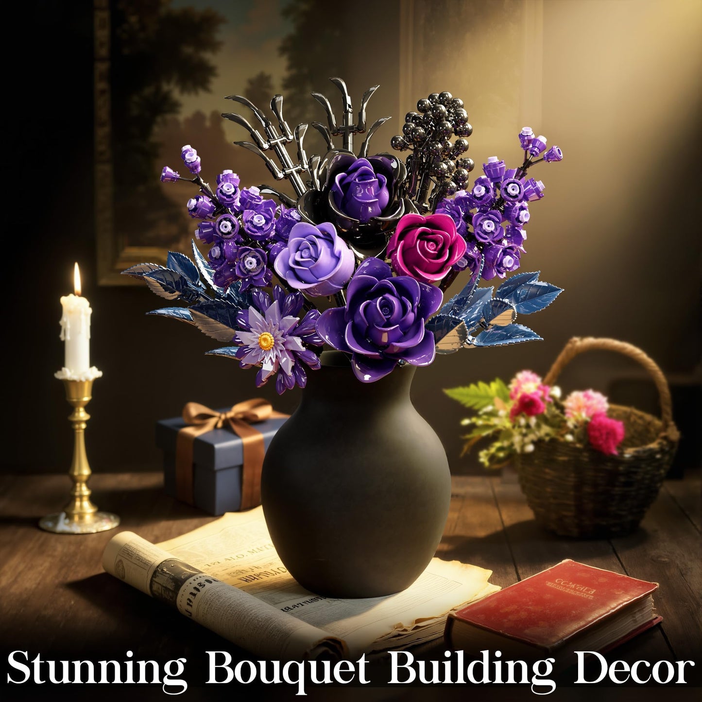 Advent Calendar 2025 for Adults Teens, 12 Purple Rose Flower Bouquet Building Blocks, 24 Days Surprise Christmas Countdown Calendar with 822 PCS Gothic Artificial Flowers Home Decor for Women Men Teen - Medaid International