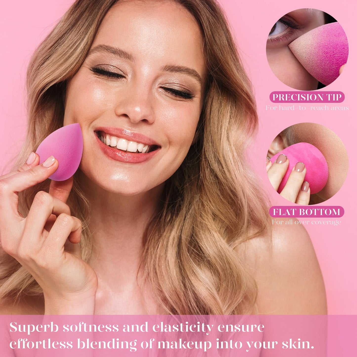 BEAKEY Super Soft Makeup Sponge Set of 6, Makeup Sponges for Foundation, Liquid, Cream and Powder, Pink Beauty Sponge for Blending, 0 Latex Blender - Medaid International