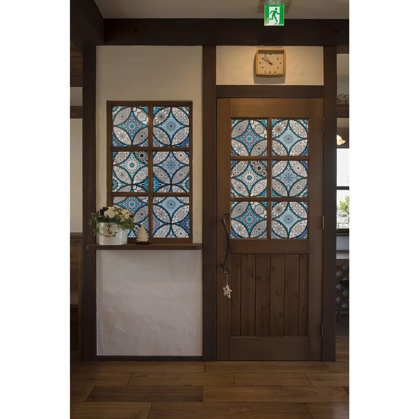 JiffDiff Blue Window Privacy Film Decorative Window Tint Film Stained Glass Window Clings Static Cling Decorative Window Film Sun Blocking Heat Control Window Covering Film for Home - Medaid International