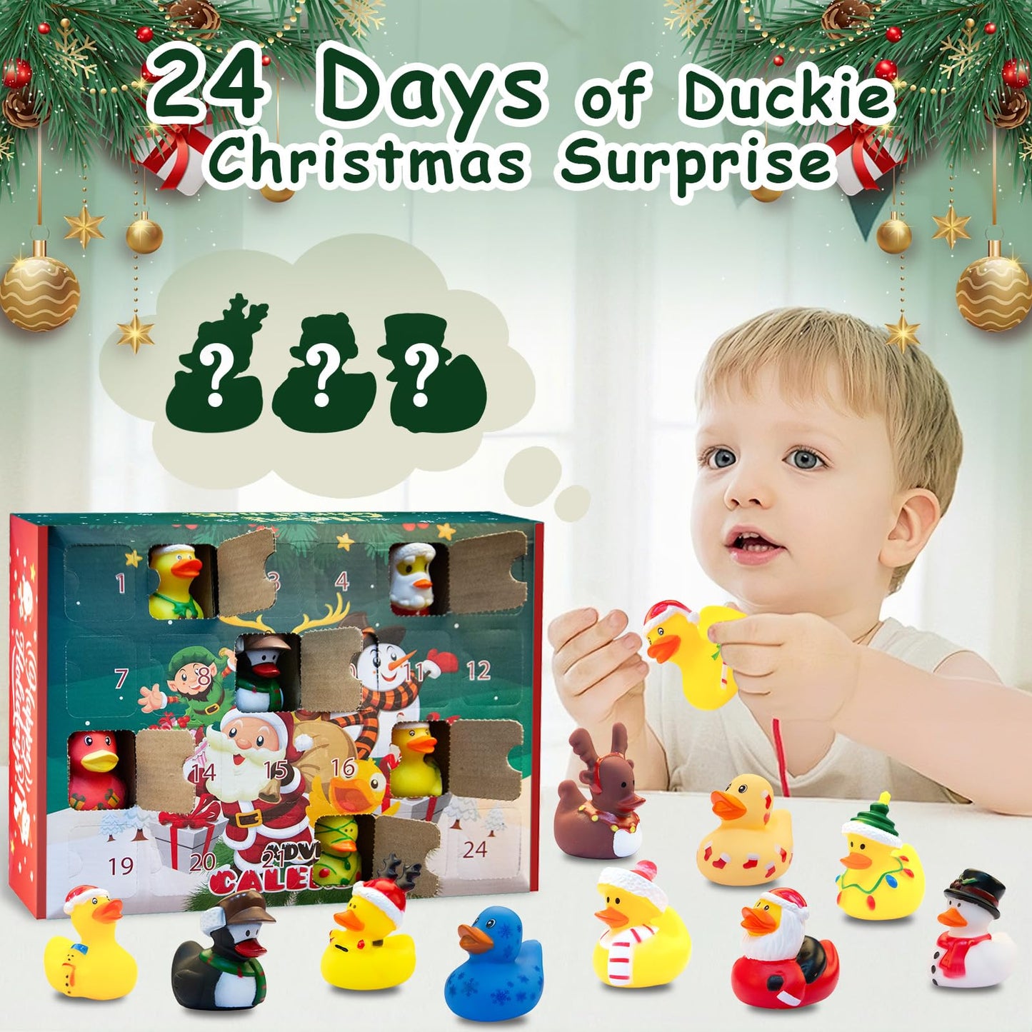 Christmas Advent Calendar 2025 for Kids, 24 Days Christmas Countdown Calendar with Rubber Ducks Bath Toys, Advent Xmas Calender, 24pcs Countdown Rubber Ducks Advent Calendar for Boys Girls(yellow) - Medaid International