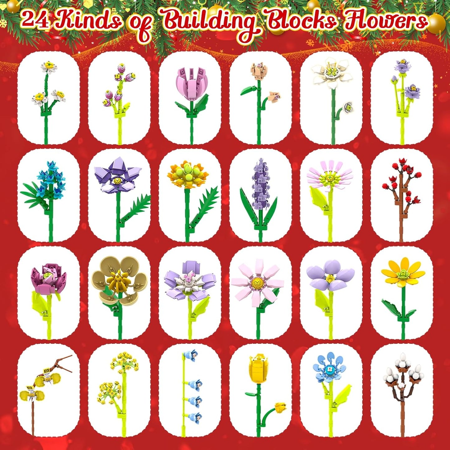 Advent Calendar 2025 Flower Bouquet Building Blocks for Adults Teens Kids, 24 Days Christmas Countdown Calendars with 24 Kinds of Flowers, Unique Advent Calendar for Women Girls Boys - Medaid International