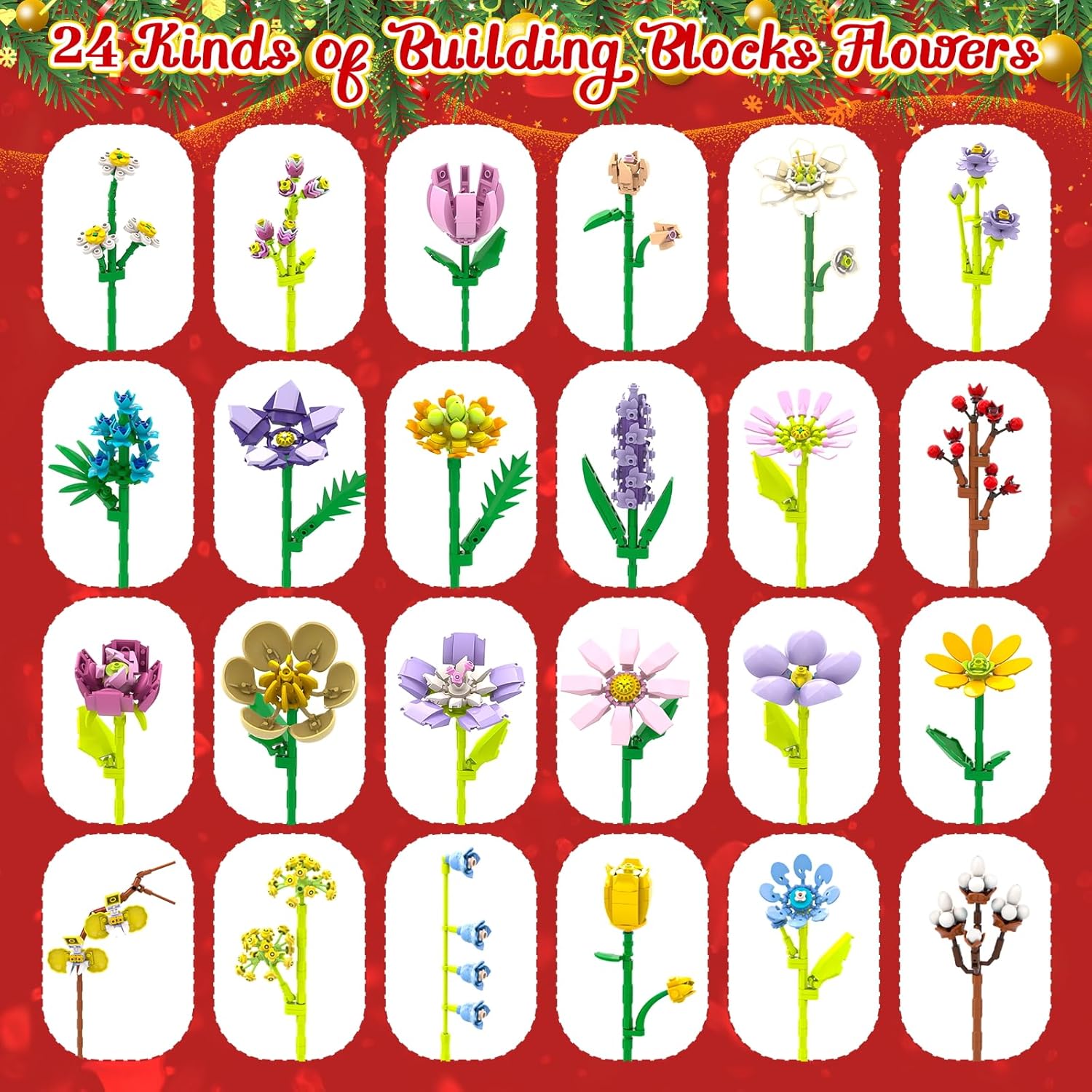 Advent Calendar 2025 Flower Bouquet Building Blocks for Adults Teens Kids, 24 Days Christmas Countdown Calendars with 24 Kinds of Flowers, Unique Advent Calendar for Women Girls Boys - Medaid International