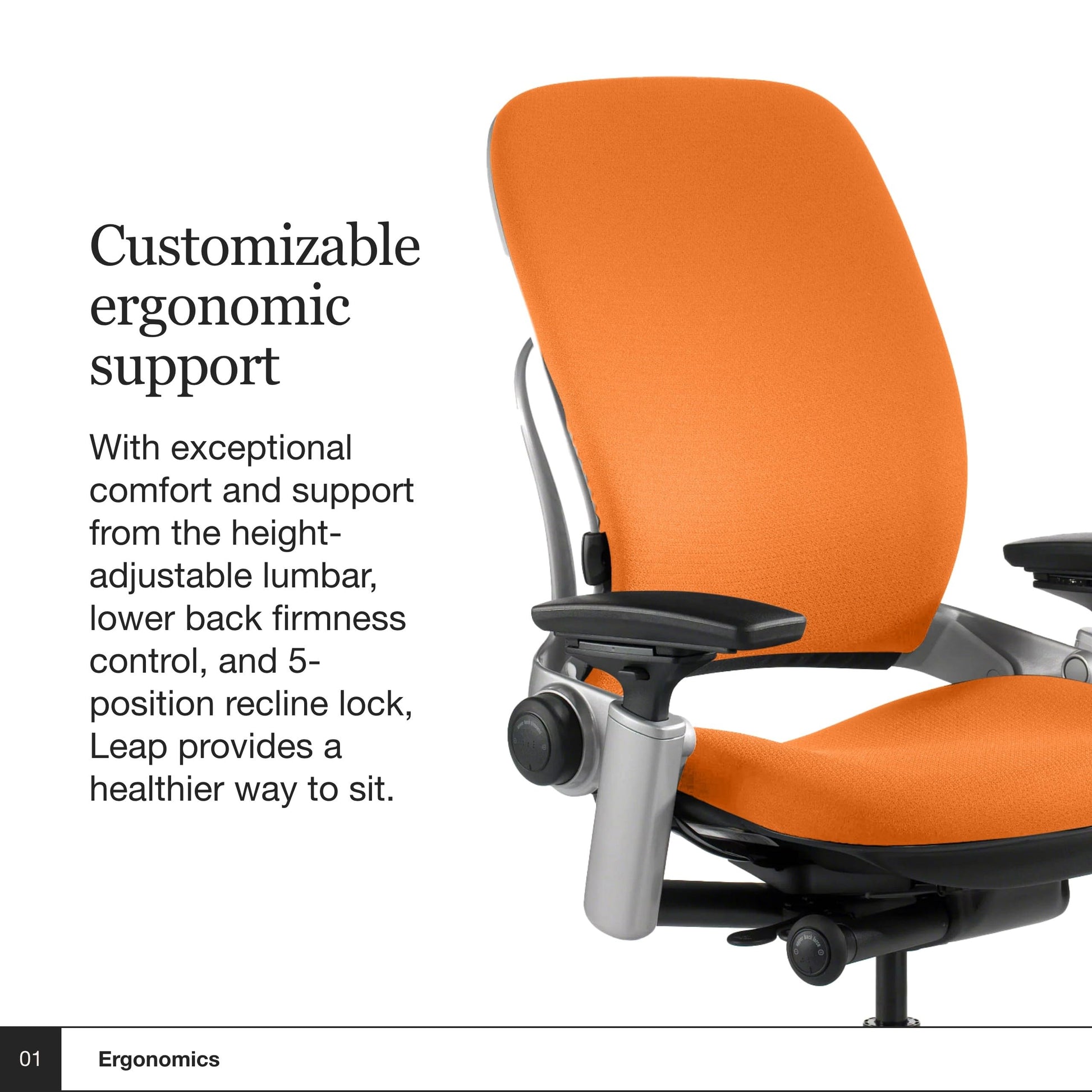 Steelcase Leap Office Chair - Ergonomic Work Chair with Wheels for Carpet Flooring - Work Chair Supports Unique Body Shape - with Natural Glide System & Liveback Technology - Tangerine Orange Fabric - Medaid International